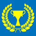 Trophy cup and laurel wreath. First place award or Champions cup icon. Vector illustration